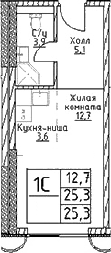 Планировка — Наметкин Тауэр, Студия, 25 м²