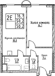 Планировка — Наметкин Тауэр, 2-комн., 50 м²