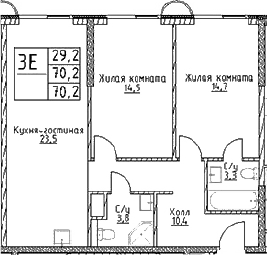 Планировка — Наметкин Тауэр, 3-комн., 70 м²