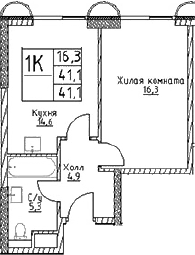 Планировка — Наметкин Тауэр, 1-комн., 41 м²