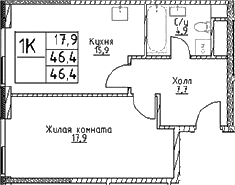 Планировка — Наметкин Тауэр, 1-комн., 46 м²