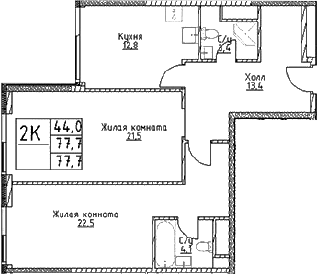 Планировка — Наметкин Тауэр, 2-комн., 78 м²