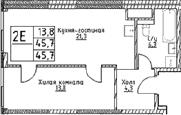 Планировка — Наметкин Тауэр, 2-комн., 46 м²