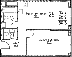 Планировка — Наметкин Тауэр, 2-комн., 51 м²
