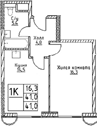 Планировка — Наметкин Тауэр, 1-комн., 41 м²