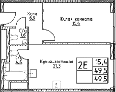 Планировка — Наметкин Тауэр, 2-комн., 50 м²