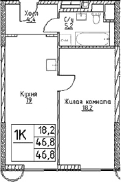 Планировка — Наметкин Тауэр, 1-комн., 47 м²