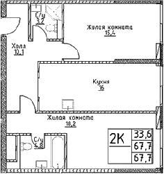 Планировка — Наметкин Тауэр, 2-комн., 68 м²