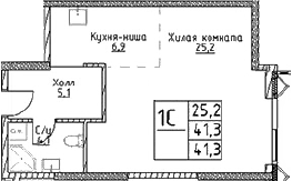Планировка — Наметкин Тауэр, Студия, 41 м²