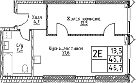 Планировка — Наметкин Тауэр, 2-комн., 47 м²