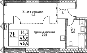 Планировка — Наметкин Тауэр, 2-комн., 47 м²