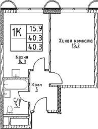 Планировка — Наметкин Тауэр, 1-комн., 40 м²