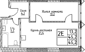 Планировка — Наметкин Тауэр, 2-комн., 46 м²