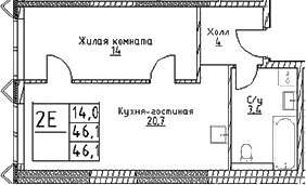 Планировка — Наметкин Тауэр, 2-комн., 46 м²