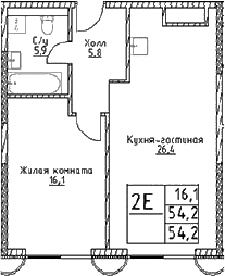 Планировка — Наметкин Тауэр, 2-комн., 54 м²