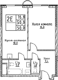 Планировка — Наметкин Тауэр, 2-комн., 50 м²