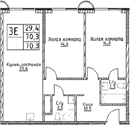 Планировка — Наметкин Тауэр, 3-комн., 70 м²