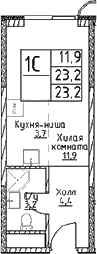 Планировка — Наметкин Тауэр, Студия, 23 м²