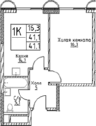 Планировка — Наметкин Тауэр, 1-комн., 41 м²
