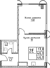 Планировка — Наметкин Тауэр, 2-комн., 46 м²