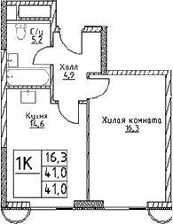 Планировка — Наметкин Тауэр, 1-комн., 41 м²
