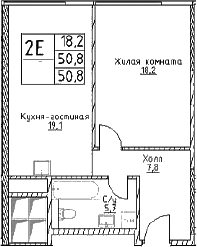 Планировка — Наметкин Тауэр, 2-комн., 51 м²