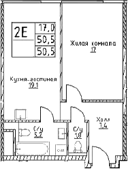 Планировка — Наметкин Тауэр, 2-комн., 51 м²