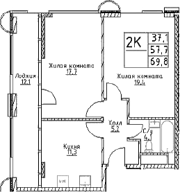 Планировка — Наметкин Тауэр, 2-комн., 58 м²