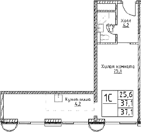 Планировка — Наметкин Тауэр, Студия, 37 м²