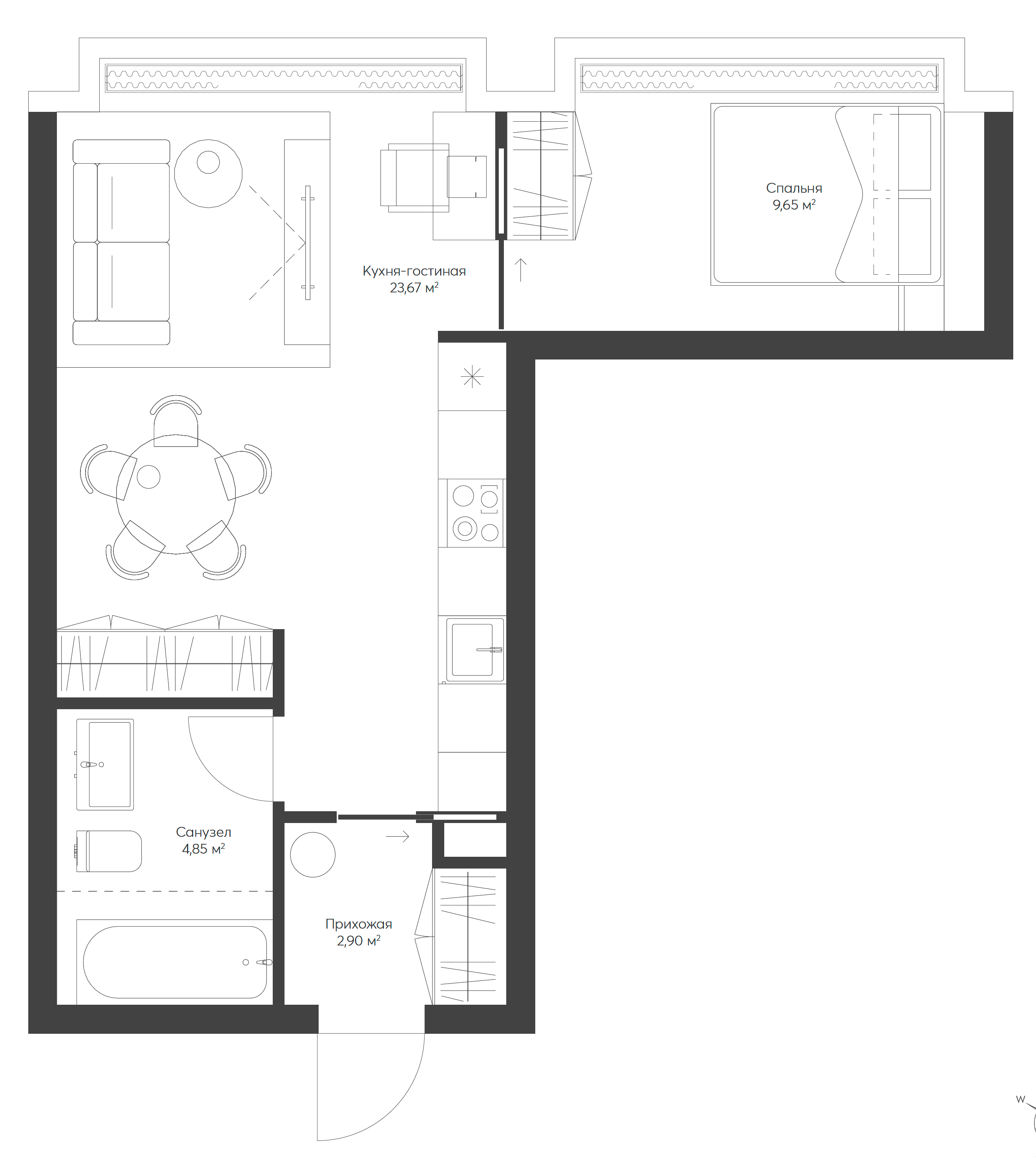 Планировка — Lunar, 2-комн., 41 м²