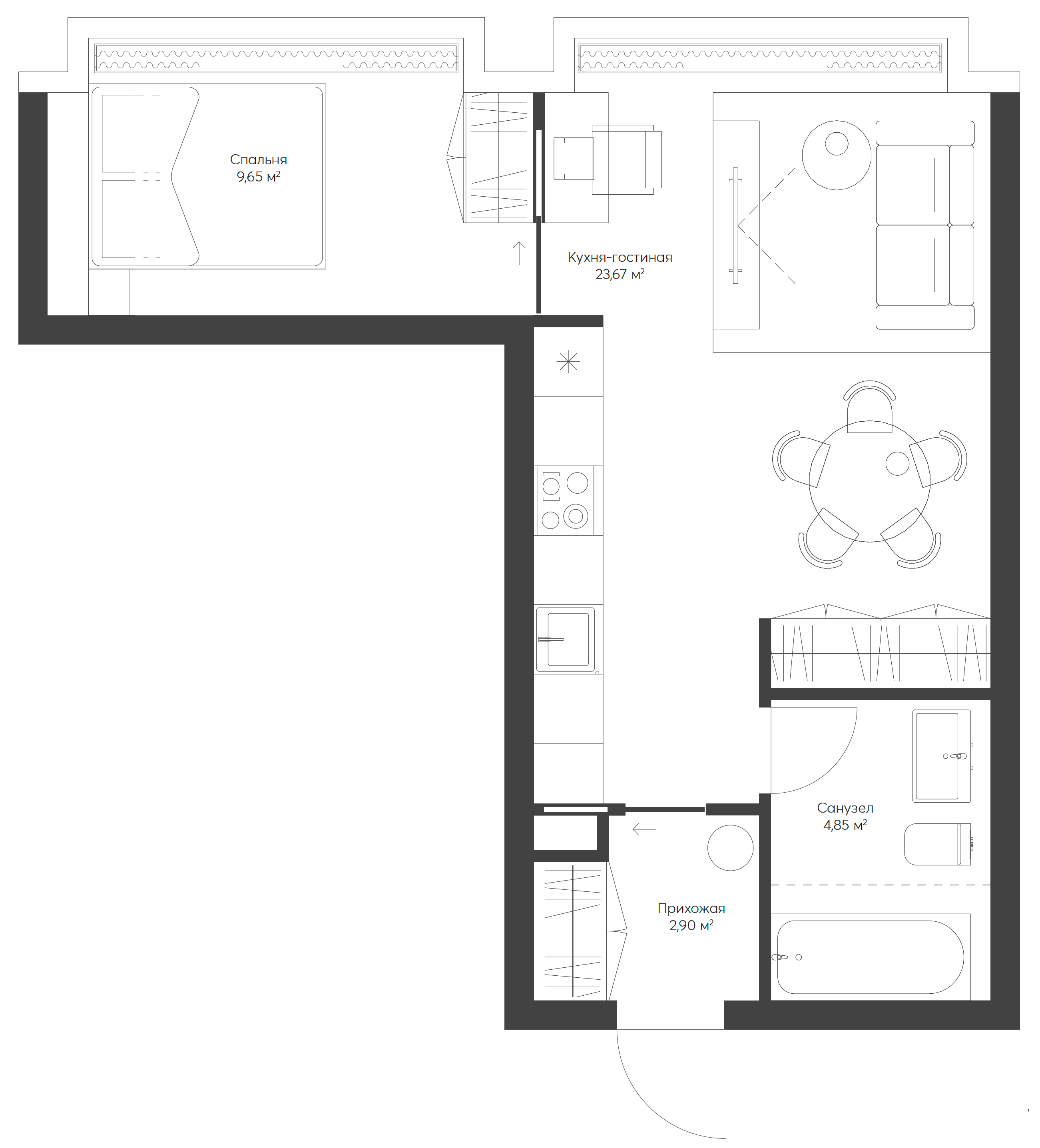 Планировка — Lunar, 2-комн., 41 м²