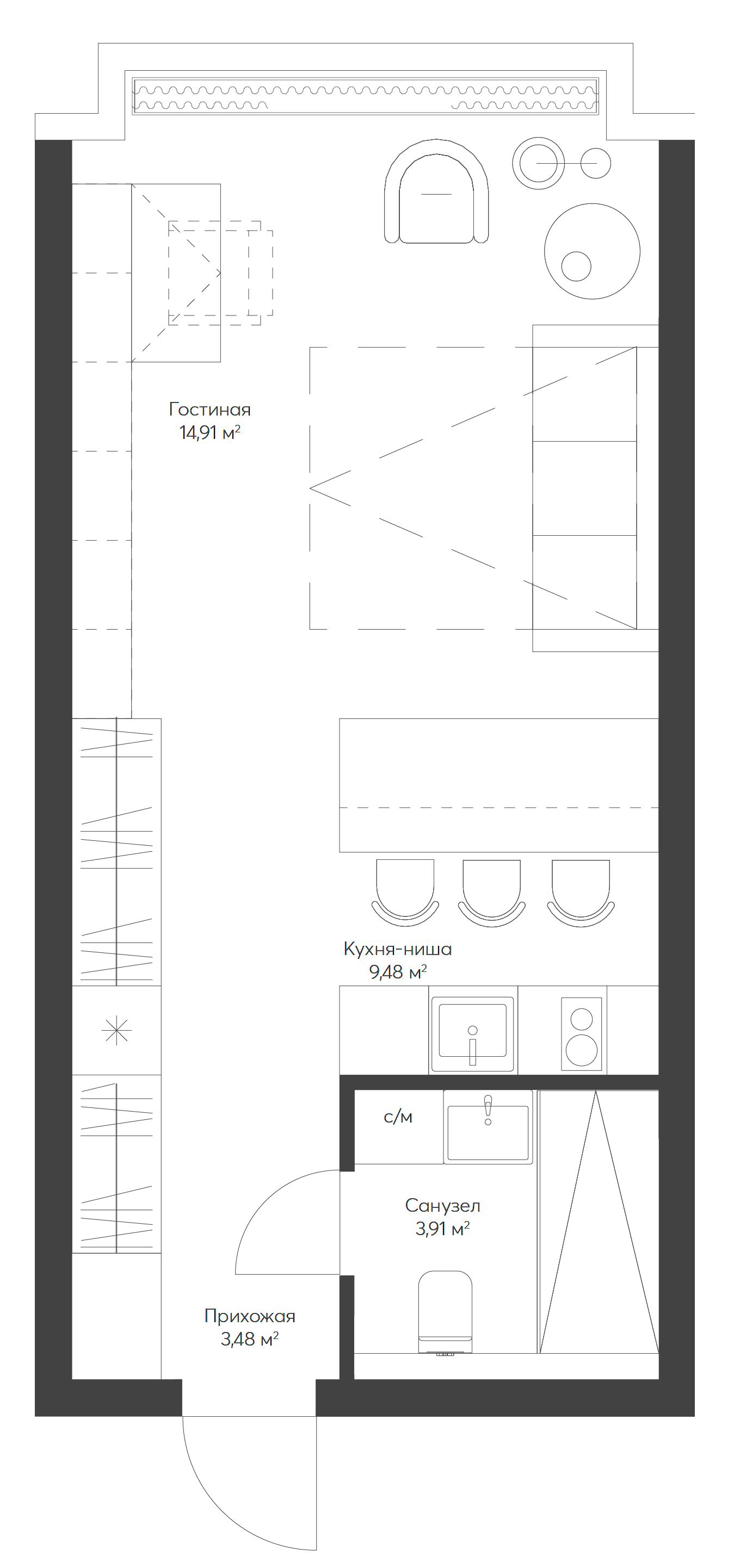 Планировка — Lunar, Студия, 32 м²