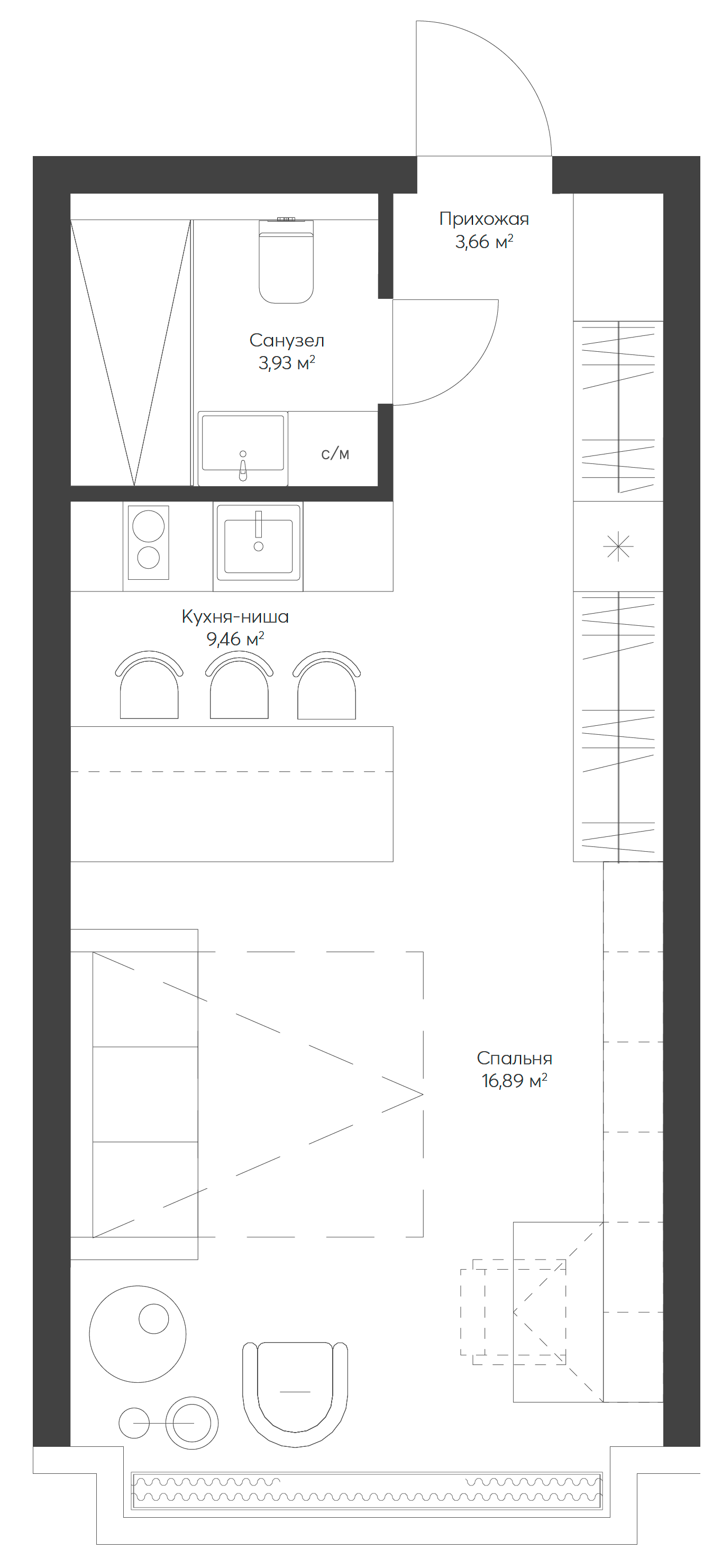 Планировка — Lunar, Студия, 34 м²