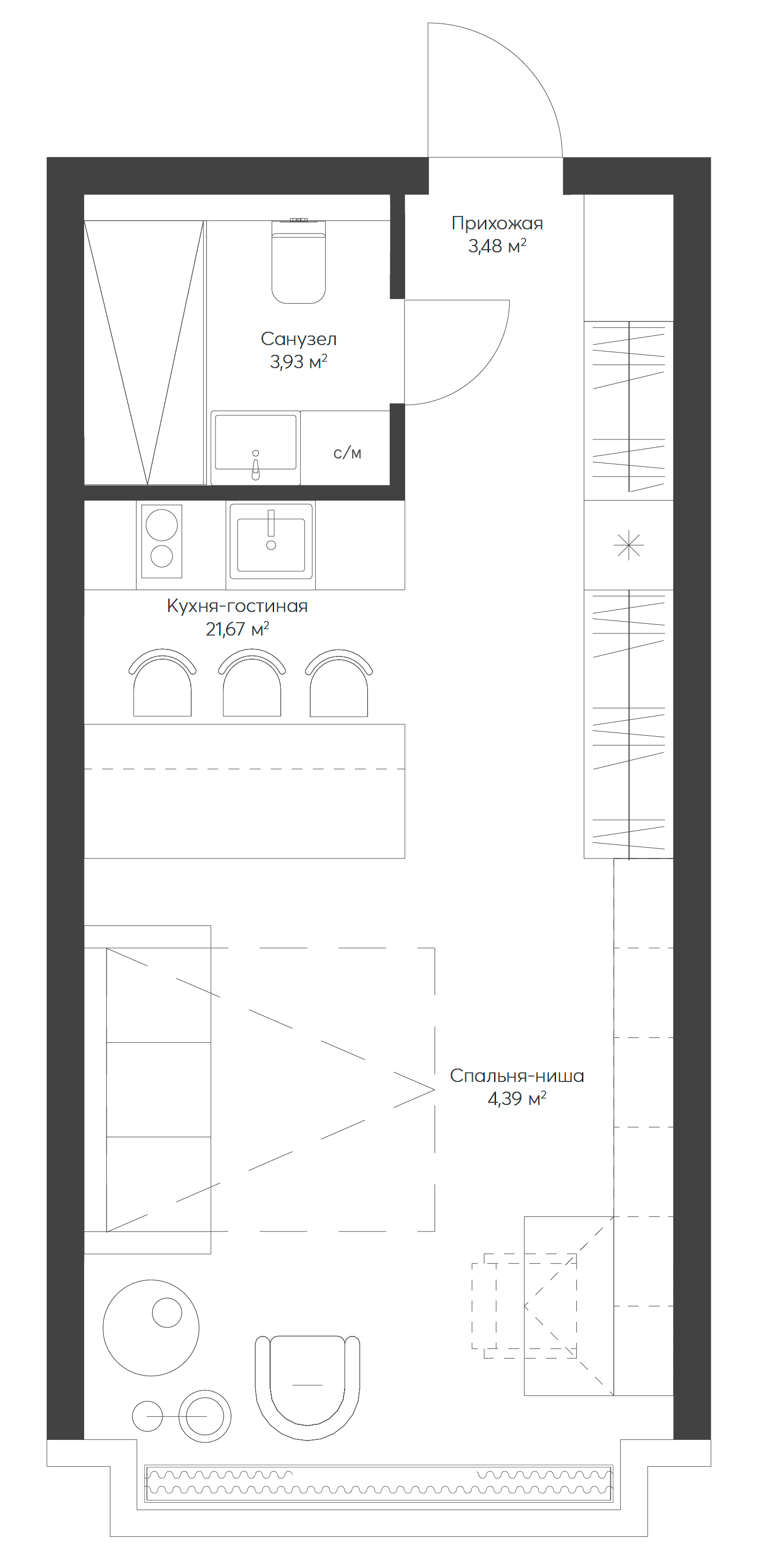 Планировка — Lunar, Студия, 33 м²