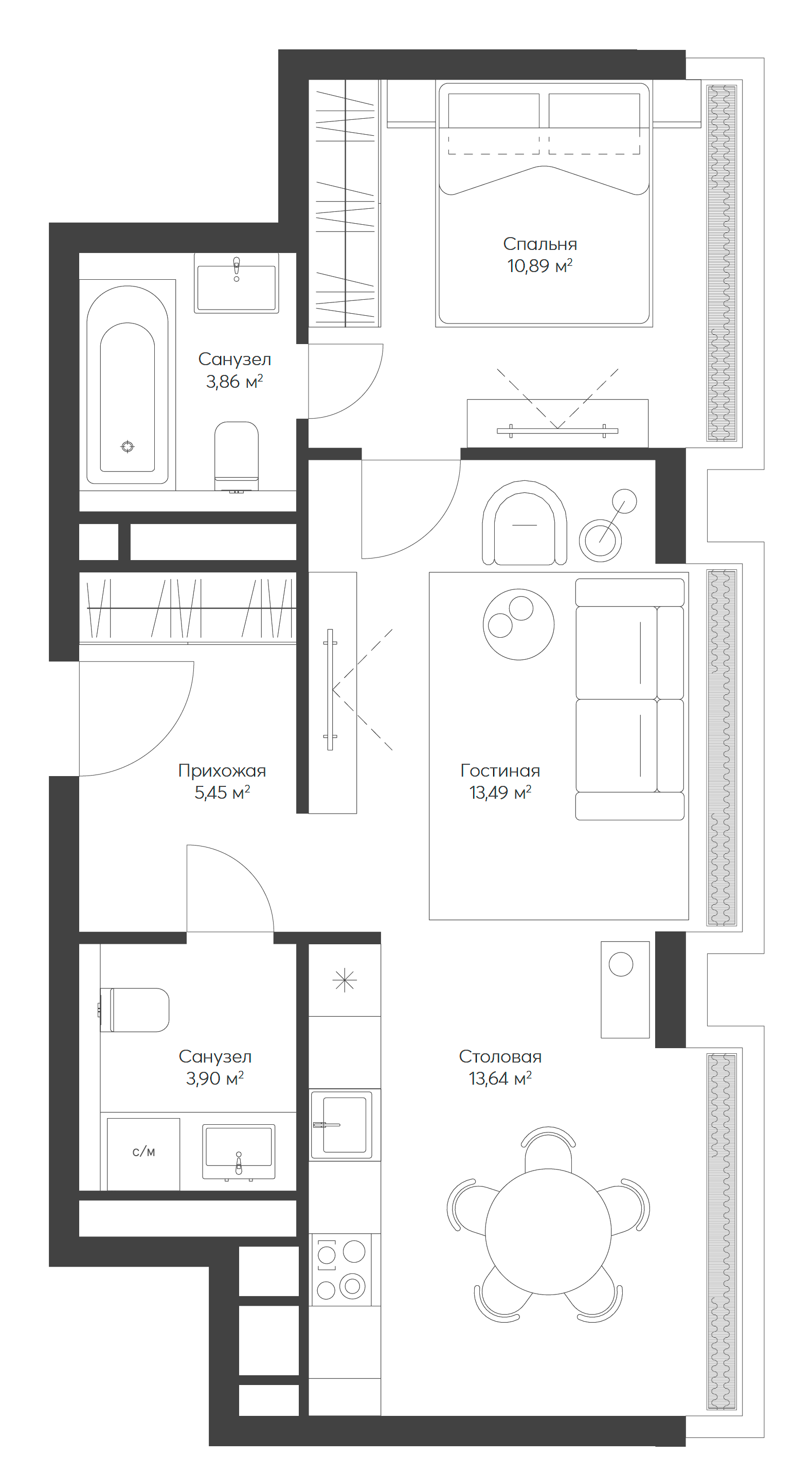 Планировка — Lunar, 2-комн., 51 м²