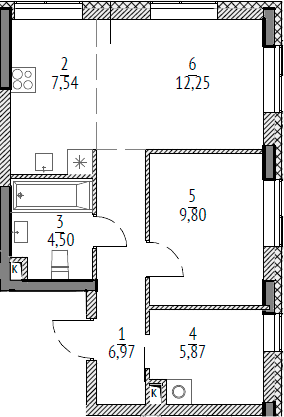 Планировка — N'ICE LOFT, 2-комн., 50 м²