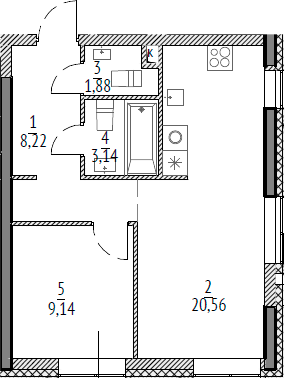 Планировка — N'ICE LOFT, 2-комн., 45 м²