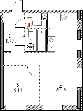 Планировка — N'ICE LOFT, 2-комн., 45 м²