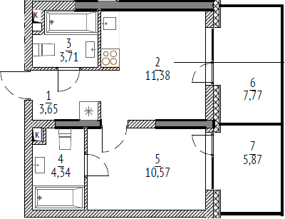 Планировка — N'ICE LOFT, 1-комн., 35 м²