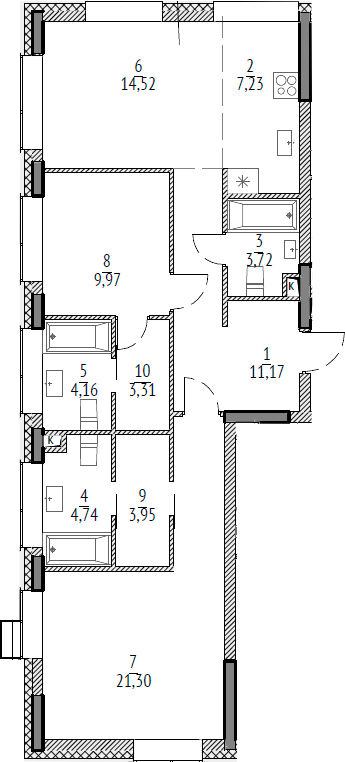 Планировка — N'ICE LOFT, 3-комн., 90 м²
