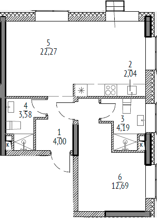 Планировка — N'ICE LOFT, 2-комн., 53 м²