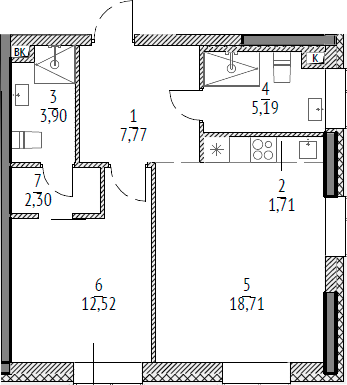 Планировка — N'ICE LOFT, 2-комн., 56 м²