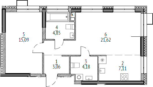 Планировка — N'ICE LOFT, 2-комн., 56 м²