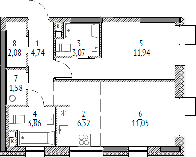 Планировка — N'ICE LOFT, 2-комн., 45 м²