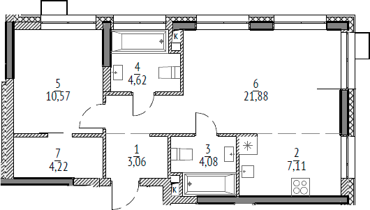 Планировка — N'ICE LOFT, 2-комн., 56 м²