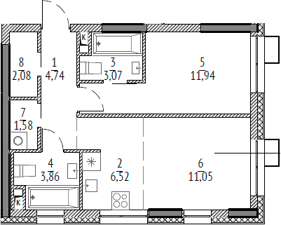 Планировка — N'ICE LOFT, 2-комн., 45 м²