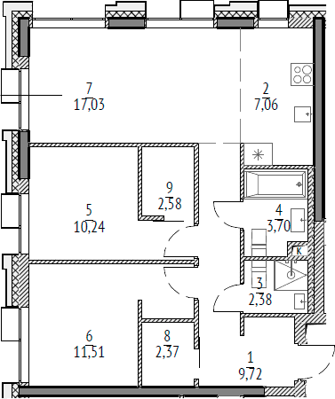 Планировка — N'ICE LOFT, 3-комн., 67 м²