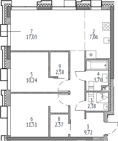 Планировка — N'ICE LOFT, 3-комн., 67 м²