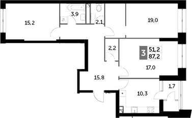 Планировка — Sky Garden, 3-комн., 86 м²