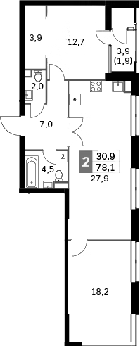 Планировка — Sky Garden, 3-комн., 76 м²